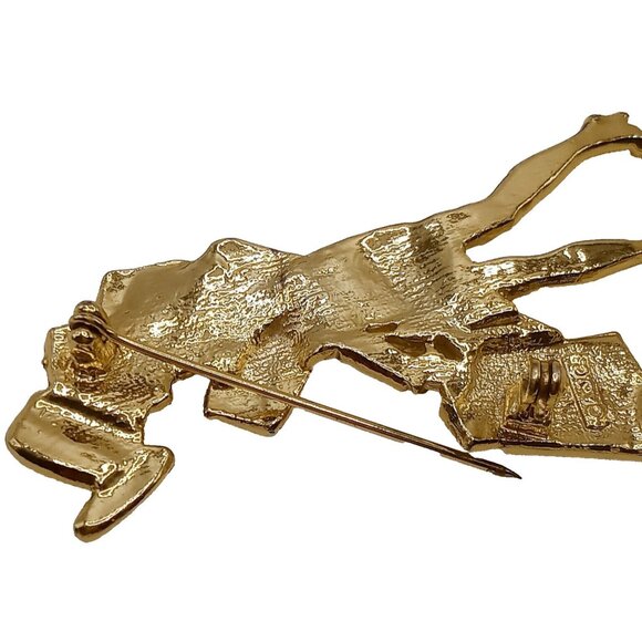 Vintage AJC Brooch Shopping Woman Walking Dog Gold Tone Lapel Pin - Picture 7 of 10